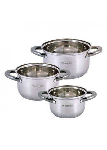 Набір каструль з нержавіючої сталі 6 предметів для індукції і газу (1.0 л, 1.5 л, 2.0 л) KM-4926 Kamille (346600503)