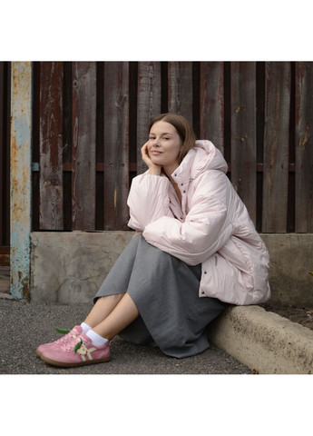 Пудровая демисезонная куртка «уточка» пудра со съемными бантами и пристегивающимся капюшоном HOCHUSOBITAKE