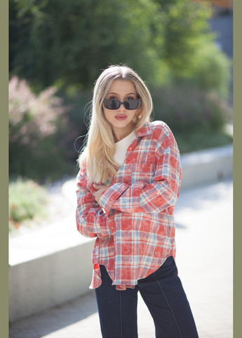 Сорочка жіночій - виварена оверсайз у клітинку на кнопках JUGO DALLAS (316629054)