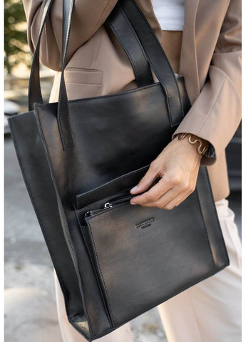 Женский кожаный шоппер Бэтси с карманом черная Краст BN-BAG-10-1-G BlankNote (293056353)