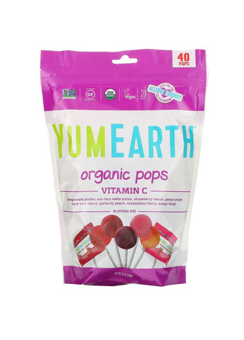 Органічні льодяники з Вітаміном C organic pops vitamin C асорті 40 льодяників 248 г YumEarth (263437523)