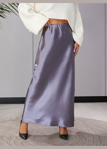 Графитовая праздничный, коктейльный, офисная, повседневная, кэжуал, вечерний элегантная атласная юбка на резинке No Brand