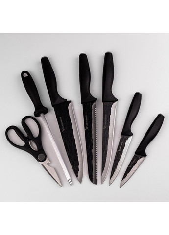 Набір кухонних ножів з вуглецевим покриттям 7 предметів, чорний Without (293061828)