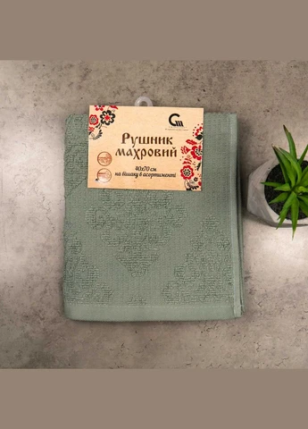 Рушник махровий жакардовий 40х70см 400г/м2 (Оливковий) GM Textile зелений