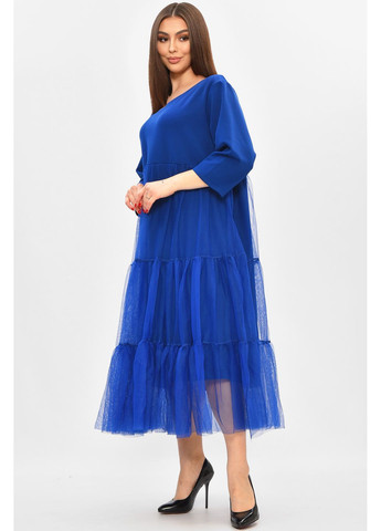 Синя повсякденний сукня жіноча батальна синього кольору з баскою Let's Shop однотонна