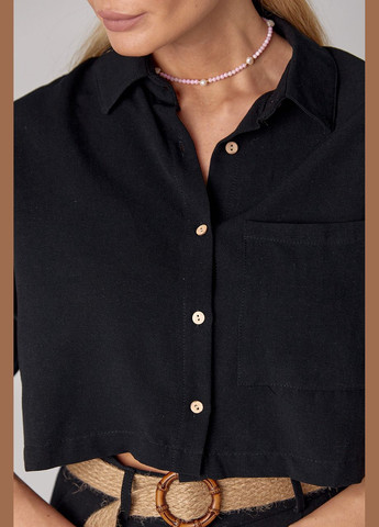 Черная повседневный рубашка однотонная Liton с коротким рукавом