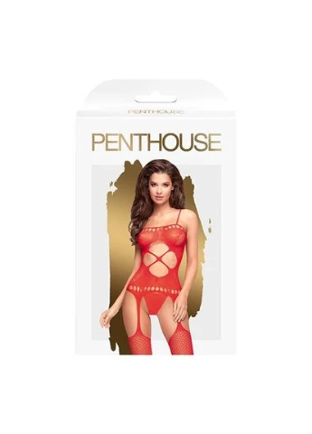 Бодістокінг з вирізом на животику - Hot Nightfall Red XL Penthouse червоний відвертий нейлон