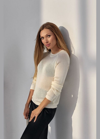 Молочний демісезонний жіночий джемпер-сітка з шовковистої віскозної пряжі (2725) Triko Bakh