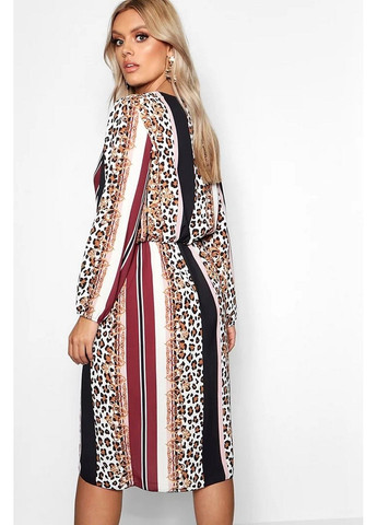 Комбинированное коктейльное платье Boohoo леопардовый