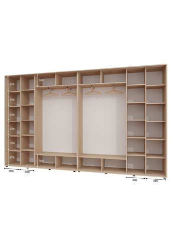 Шкаф-купе четырехдверный 410*45*230 см Дуб молочный 4 двери ДСП + Зеркало + Зеркало + ДСП ШК-02 Алекса (360477954)