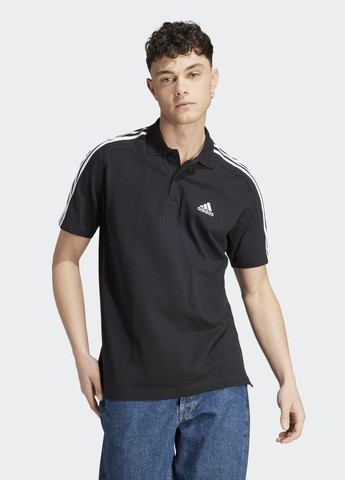 Чорна футболка-поло essentials piqué embroidered small logo 3-stripes adidas