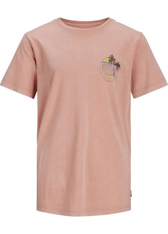 Пудровая демисезонная футболка для парня 12180265 розовая с пальмой (152 см) Jack & Jones