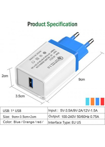 Зарядний пристрій QC100 1 USB Qualcom 3.0 3.5A Black (QC-100-BK) XoKo qc-100 1 usb qualcom 3.0 3.5a black (268142648)