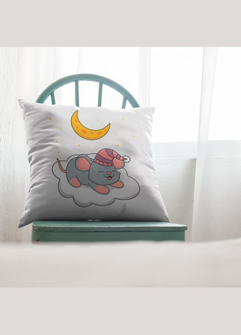 Подушка декоративна з дитячим оригінальним принтом "Спляч сіре мішеня на хмарці. Sleeping mouse" Push IT Кавун (316095669)
