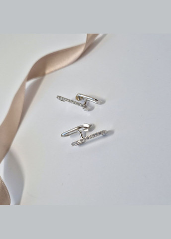 Серебряные серьги гвоздики на закрутках Двойные с Белыми камнями серебро 925 пробы Родированное 2418р 3.80г No Brand (335053831)