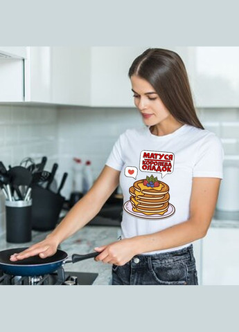 Футболка жіноча біла з оригінальним принтом у подарунок мамі "Мамуля королева оладок" Кавун футболка (316304193)