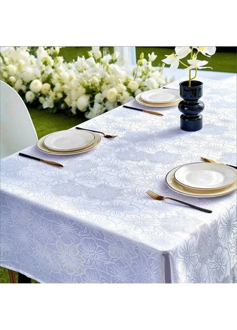 Жакардова скатертина Leeseph з квітковим візерунком 130×180 см біла Мальва (369669513)