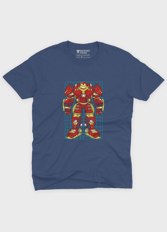 Темно-синя демісезонна футболка для хлопчика з принтом супергероя - залізна людина (ts001-1-nav-006-016-004-b) Modno