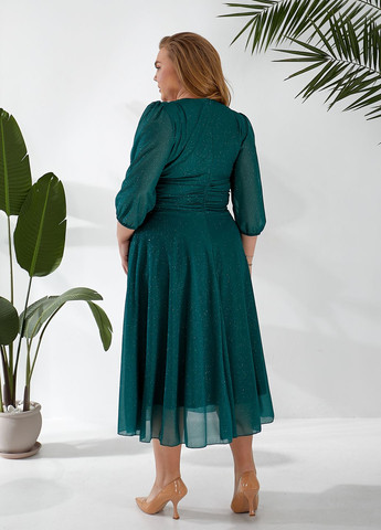 Смарагдова святковий, коктейльна, вечірня вечірня сукня з блискітками (глітером) міді довжини кльош, дзвін No Brand однотонна