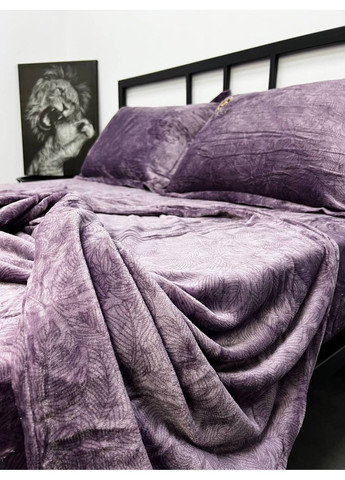 Велюровое постельное белье Caresse полуторное 160х210 простыня на резинке 140х200х25 виноград No Brand (372600967)