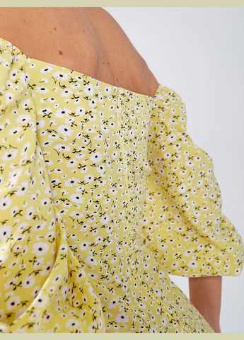 Желтое кэжуал платье с цветочным принтом футляр No Brand с цветочным принтом