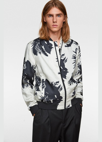 Біла демісезонна куртка-бомбер Zara Flower Print
