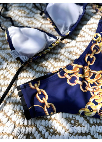 Синій літній жіночий літній комплект трійка: роздільний купальник і парео-халат роздільний No Brand