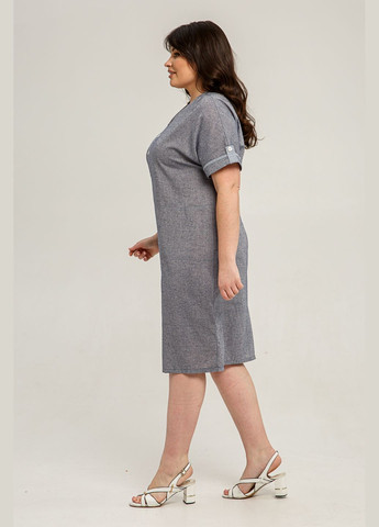 Серое повседневный летнее льняное платье "эмма" полуприталенного силуэта с накладным карманом с клапаном all posa (ap101407p) A'll Posa
