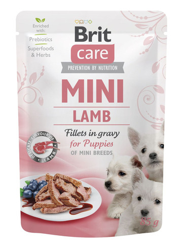 Влажный корм с ягненком филе в соусе Mini Lamb для щенков миниатюрных пород пауч 85 г 1 шт (8595602560318) Brit Care (362702066)