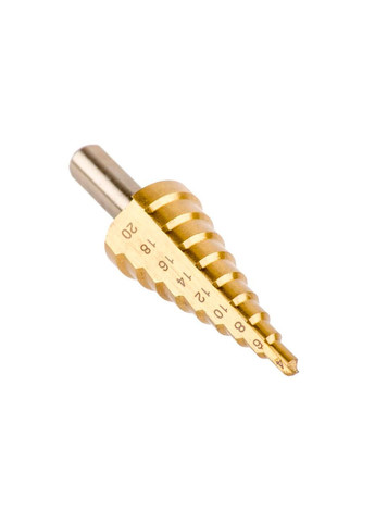 Свердло ступеневе 4-20 мм для металу, 9 ступенів, циліндричний хвостовик 8 мм Intertool (335400455)