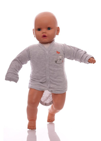 Боді з довгим рукавом із подряпинами трикотажний BABY Ведмедик сірий 56 см (53965) BABYKROHA (386824617)