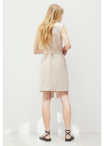 Светло-бежевое деловое женское льняное платье кроя как пиджак от another mix н&м (56923) s светло-бежевое H&M