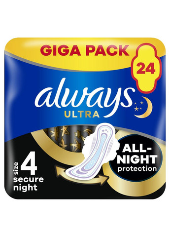 Гігієнічні прокладки Ultra Secure Night (Розмір 4) 24 шт Always (304430851)