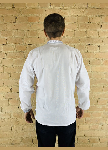 Белая мужская вышиванка гармония 2 длинный рукав НоКо свободная, прямой хлопок (303724278)