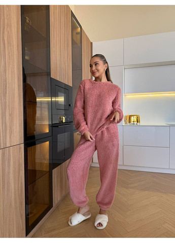 Пудровая зимняя уютная пижама из ворсистой ткани тедди No Brand