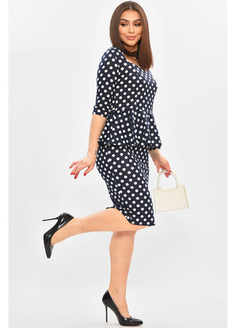 Темно-синя повсякденний сукня жіноча темно-синього кольору спринтом з баскою Let's Shop в горошок