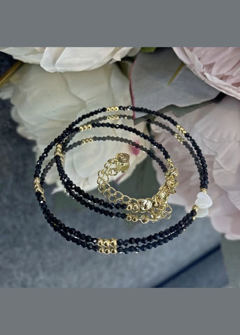 Чокер Шпінель чорна (сплав) + Серце перламутр, гіпоалергенна фурнітура колір золото d-2мм L-35-40см No Brand шпінель, перламутр латунь золото (303630103)