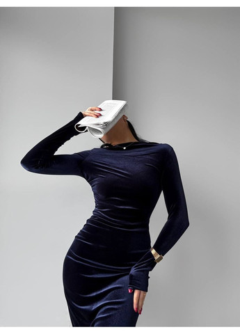 Синя коктейльна, вечірня жіноча сукня силуетна No Brand однотонна