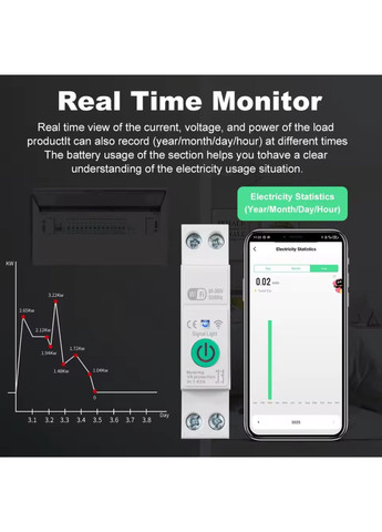 Умный автоматический выключатель Tuya WiFi Smart Защитное реле 1P 1-63А DIN с измерением мощности Защита от перенапряжения No Brand (366089350)