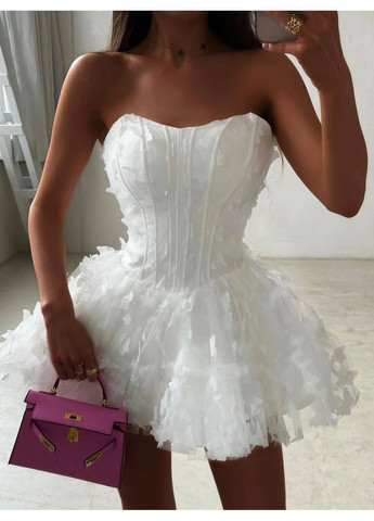 Молочна святковий, вечірня, кежуал жіноча сукня з корсетом No Brand однотонна