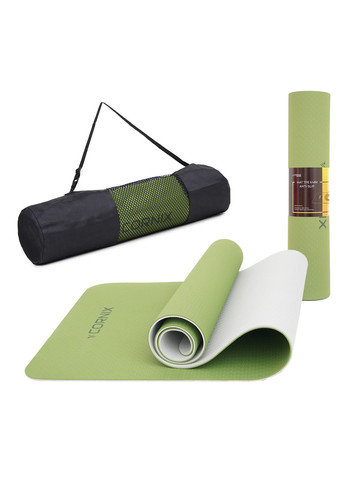 Килимок спортивний TPE 183 x 61 x 0.6 см для йоги та фітнесу XR-0008 Green/Grey Cornix (318867567)