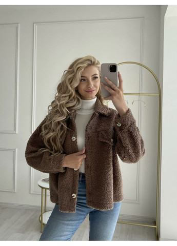 Коричневая демисезонная женская куртка-сорочка teдди No Brand