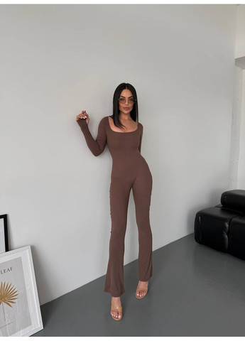 Женский комбинезон Avanti комбинезон-брюки однотонный коричневый повседневный, кэжуал трикотаж