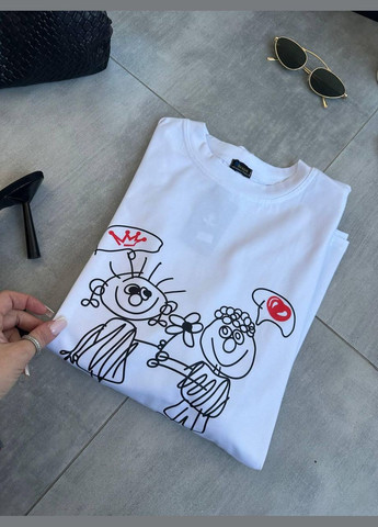 Біла футболка оверсайз з принтом No Brand - (324628369)