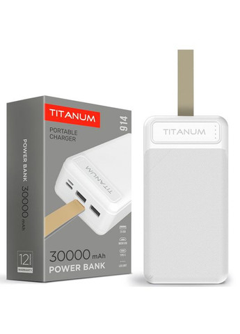 Повербанк TPB914-W 30000mAh Micro USB, Type-C, 2USB White Titanum