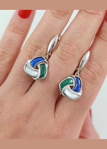 Серебряные серьги с лазуритом, малахитом и перламутром Е5021G No Brand Сережки (338624537)