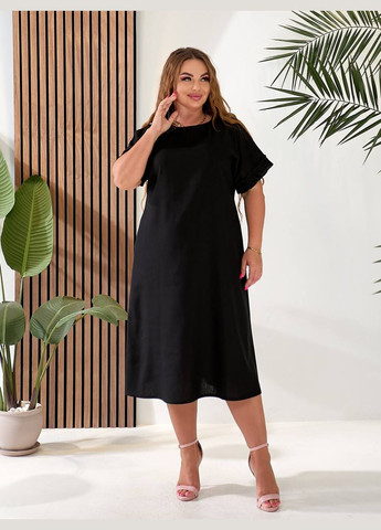 Черное повседневный, праздничный, коктейльное, вечернее женское платье меди из льна. Avanti однотонное