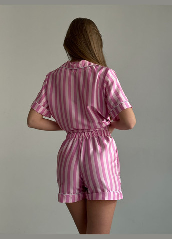 Рожева всесезон шовкова піжама у стилі victoria's secret сорочка + шорти No Brand