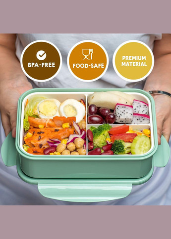 Набор для еды с собой - пластиковый ланч бокс с приборами и термосумка LIFE 1400 мл, бирюзовый More (317253927)