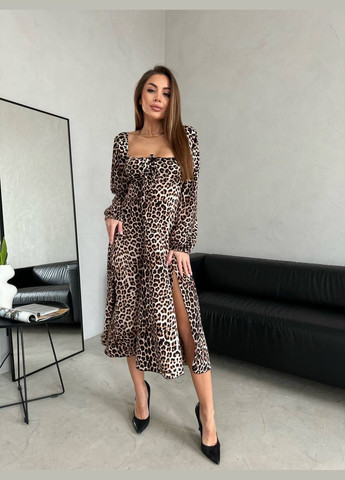 Коричнева кежуал жіноча сукня софт No Brand леопардовий